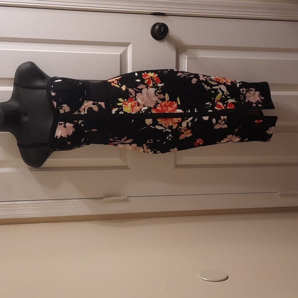 Black Flowered with Mesh Cutouts Dress - Can Be Worn Strapless- Size Medium